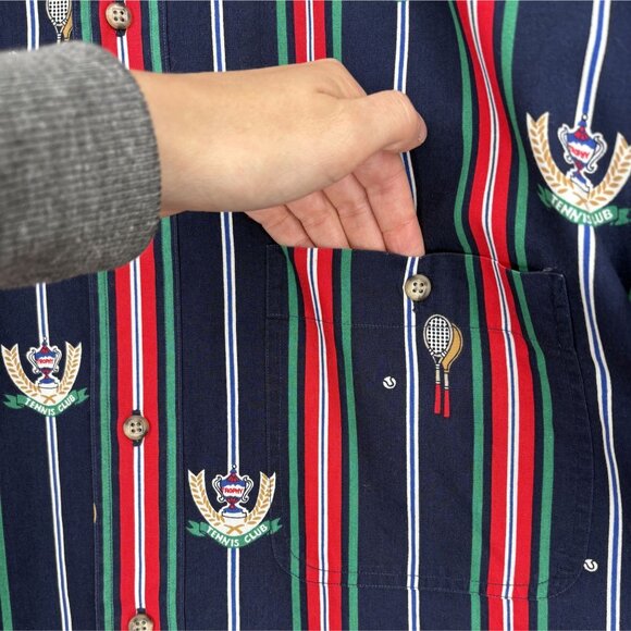 Gant Salty Dog Men's Imperial Poplin Striped Tennis Club Shirt M Navy Novelty - Picture 3 of 8